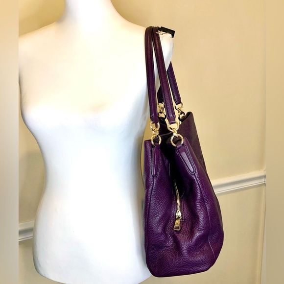 COACH Madison Phoebe Tumbled Purple Leather Purple Lining 3 Section Shoulder Bag - Picture 5 of 16